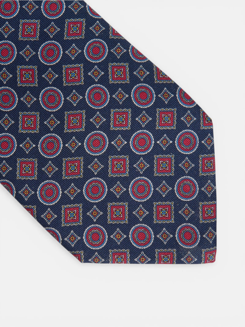 Navy blue geometric mini figures tie