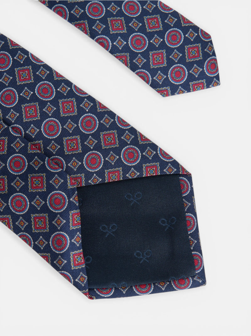 Navy blue geometric mini figures tie