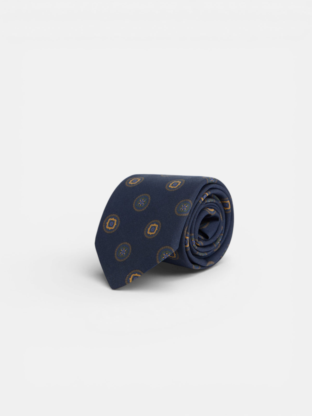Corbata circulos geometricos colores azul marino