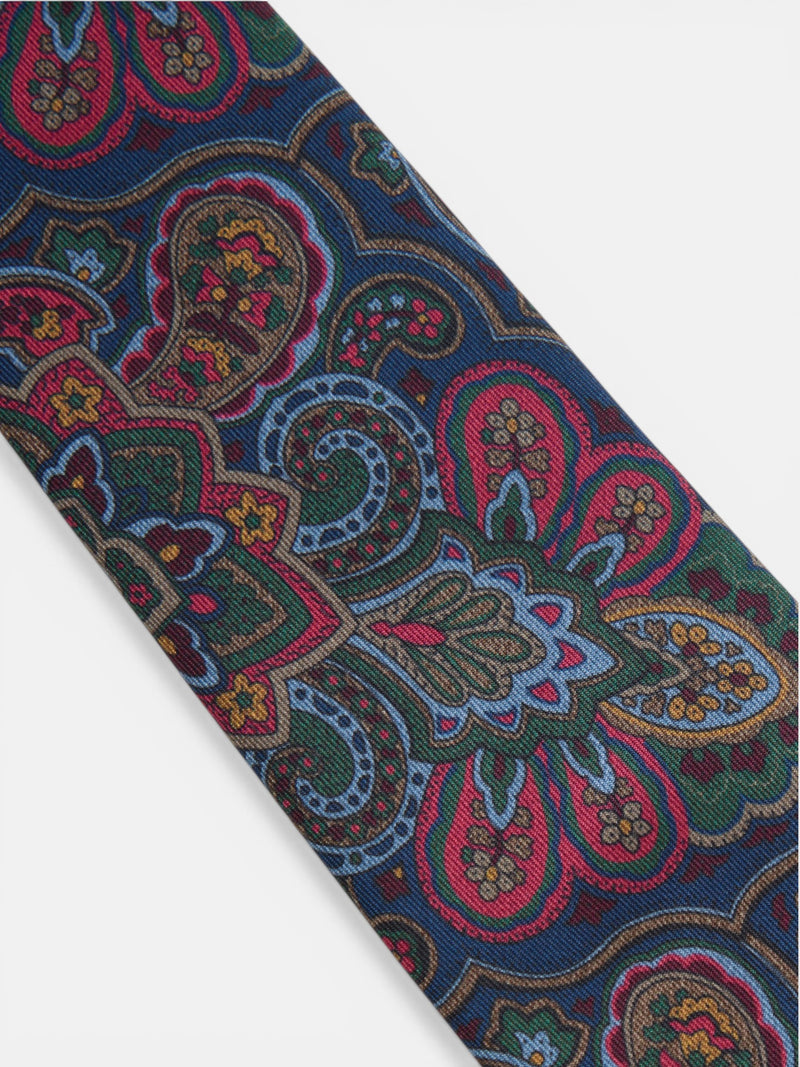 Gravata estampada floral azul-marinho