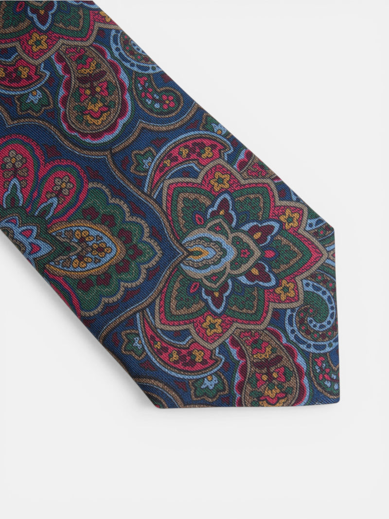 Gravata estampada floral azul-marinho