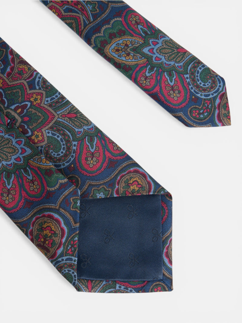 Gravata estampada floral azul-marinho