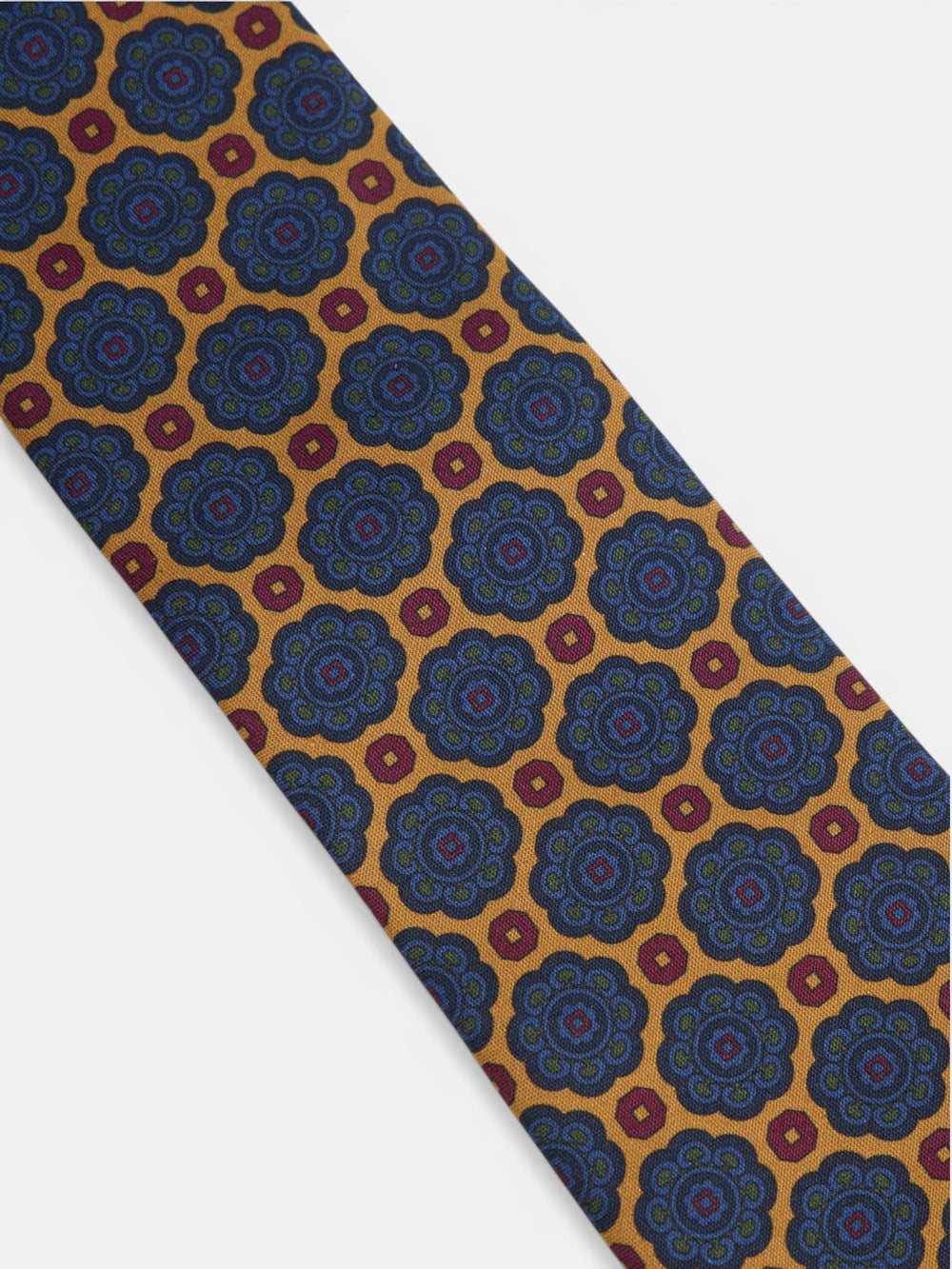Cravate en soie, motif géométrique fleur jaune