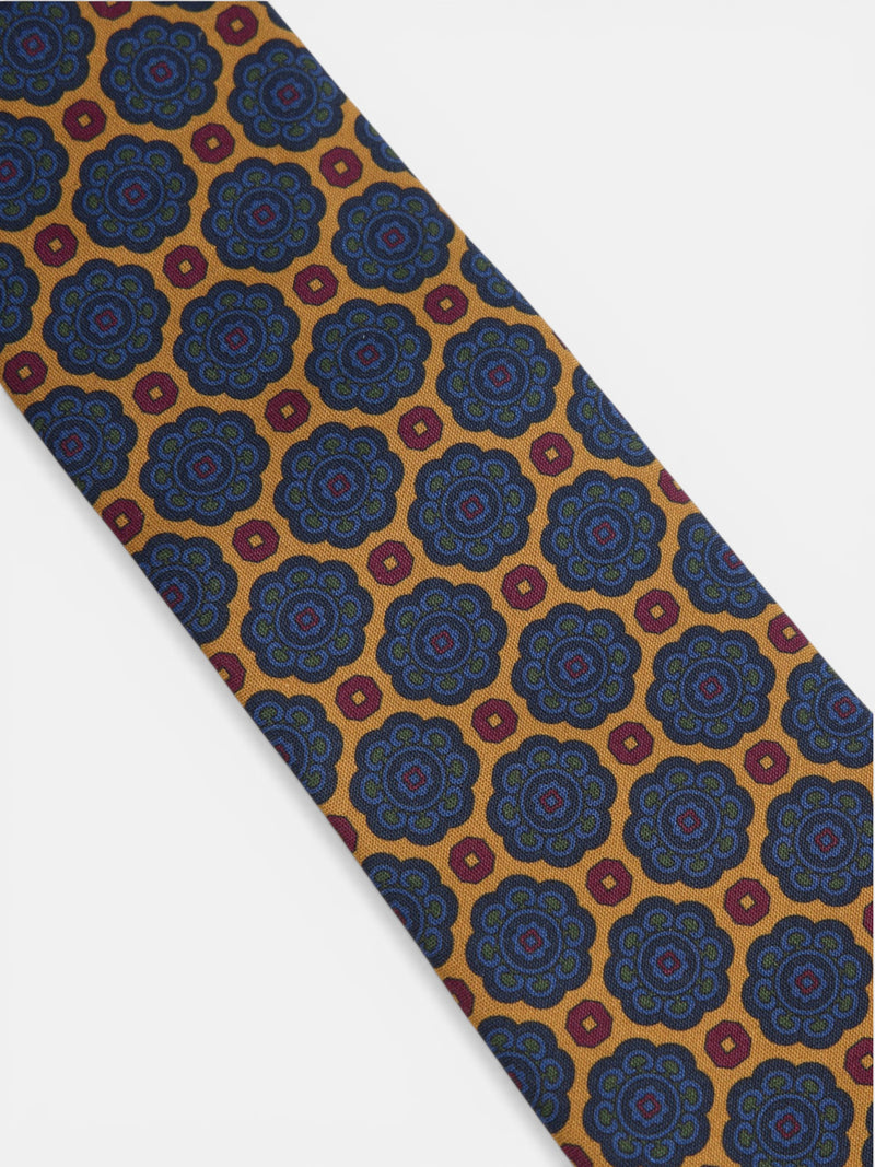 Cravate en soie motif géométrique fleur jaune