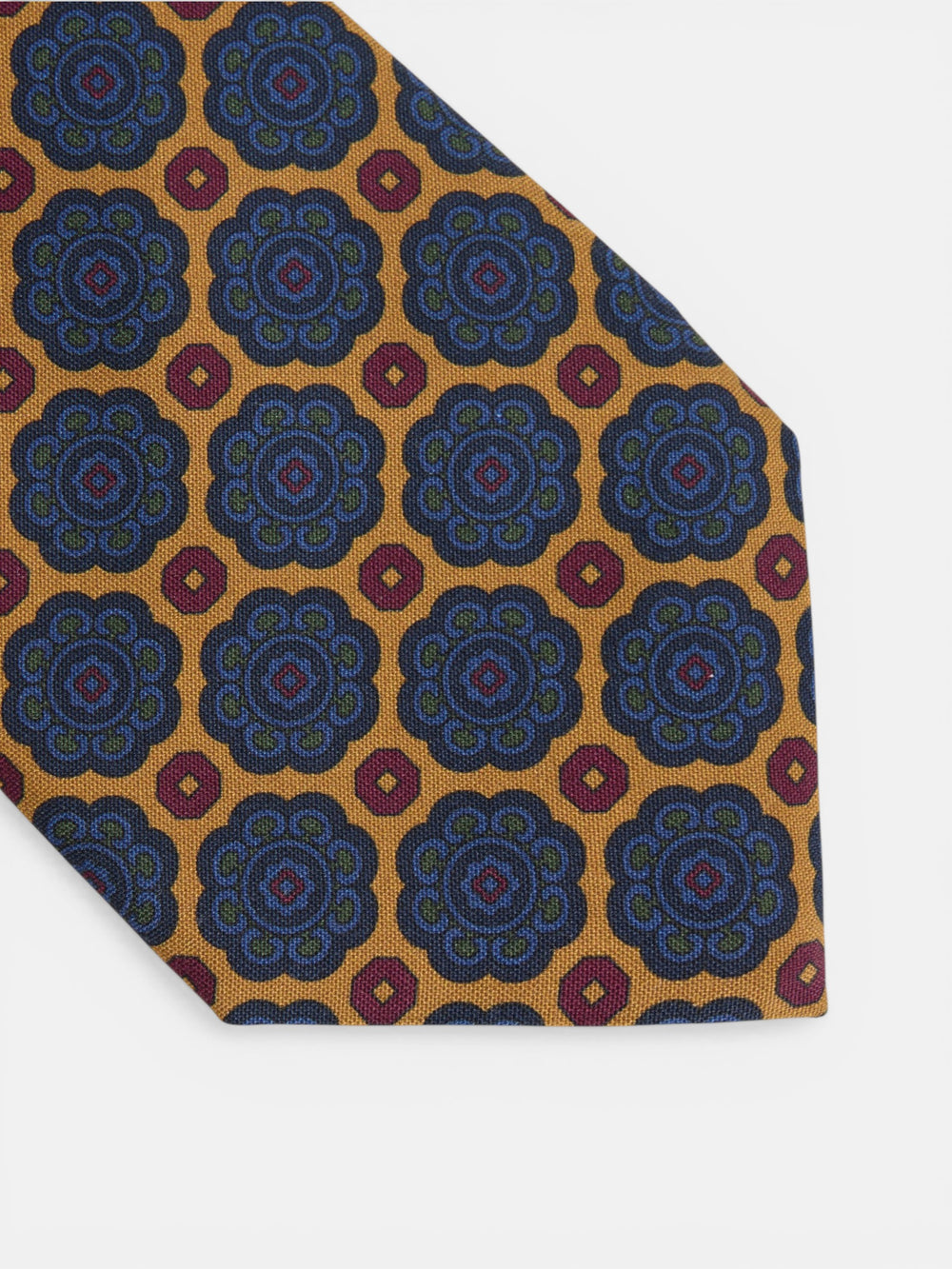 Cravate en soie, motif géométrique fleur jaune