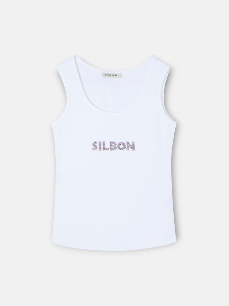 Camiseta woman tank silbon apliques blanca