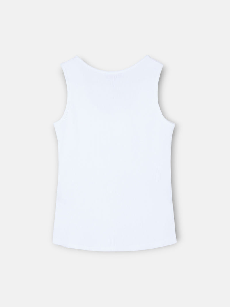 Camiseta woman tank silbon apliques blanca