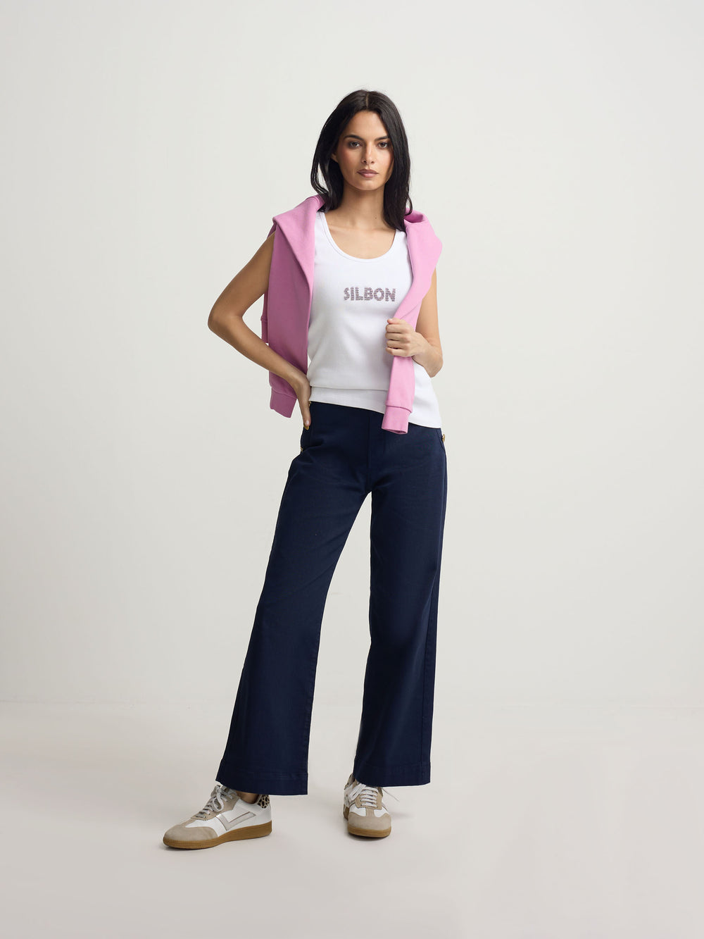 Silbon women's tank top with white appliqués