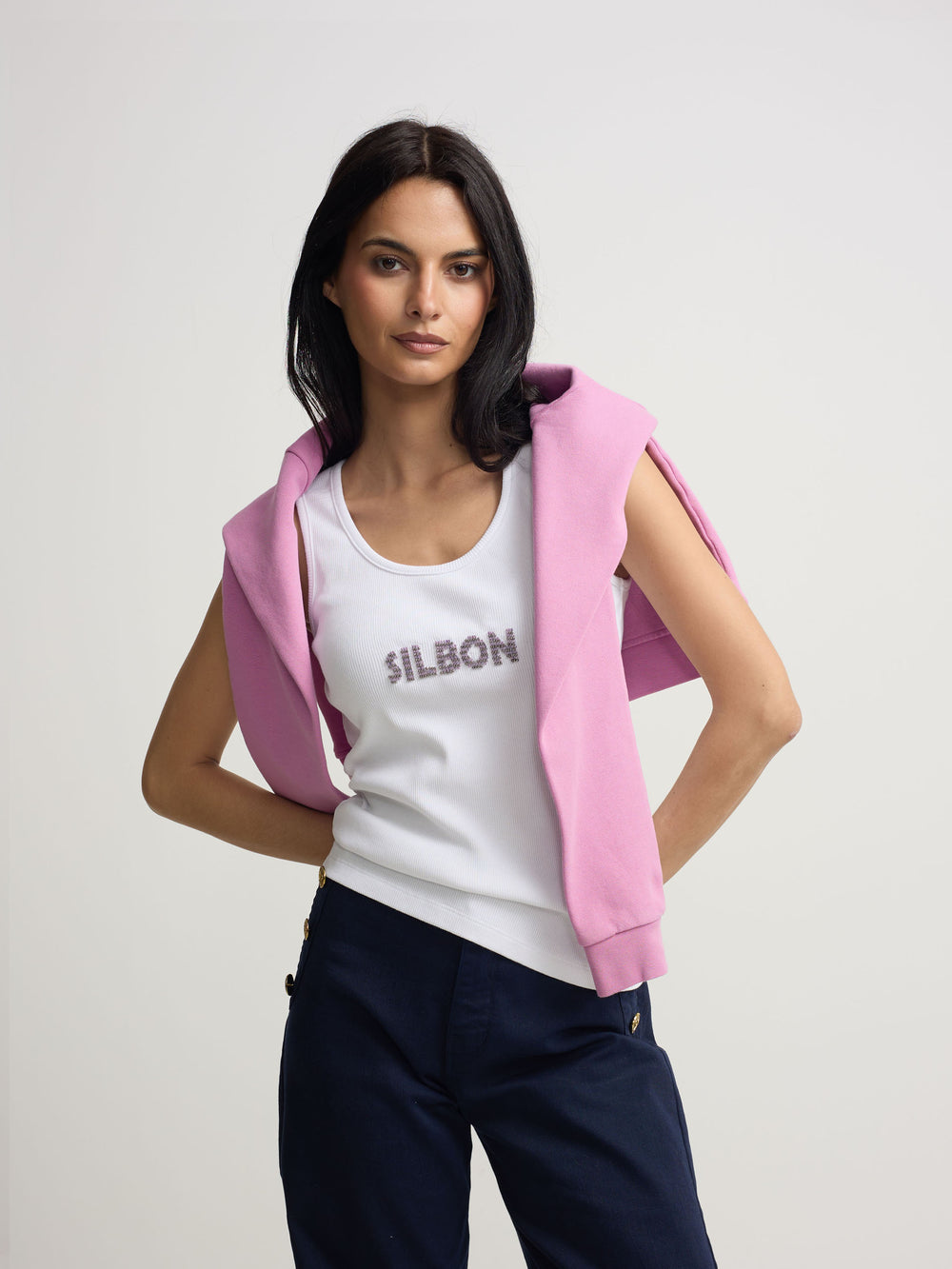 Silbon women's tank top with white appliqués