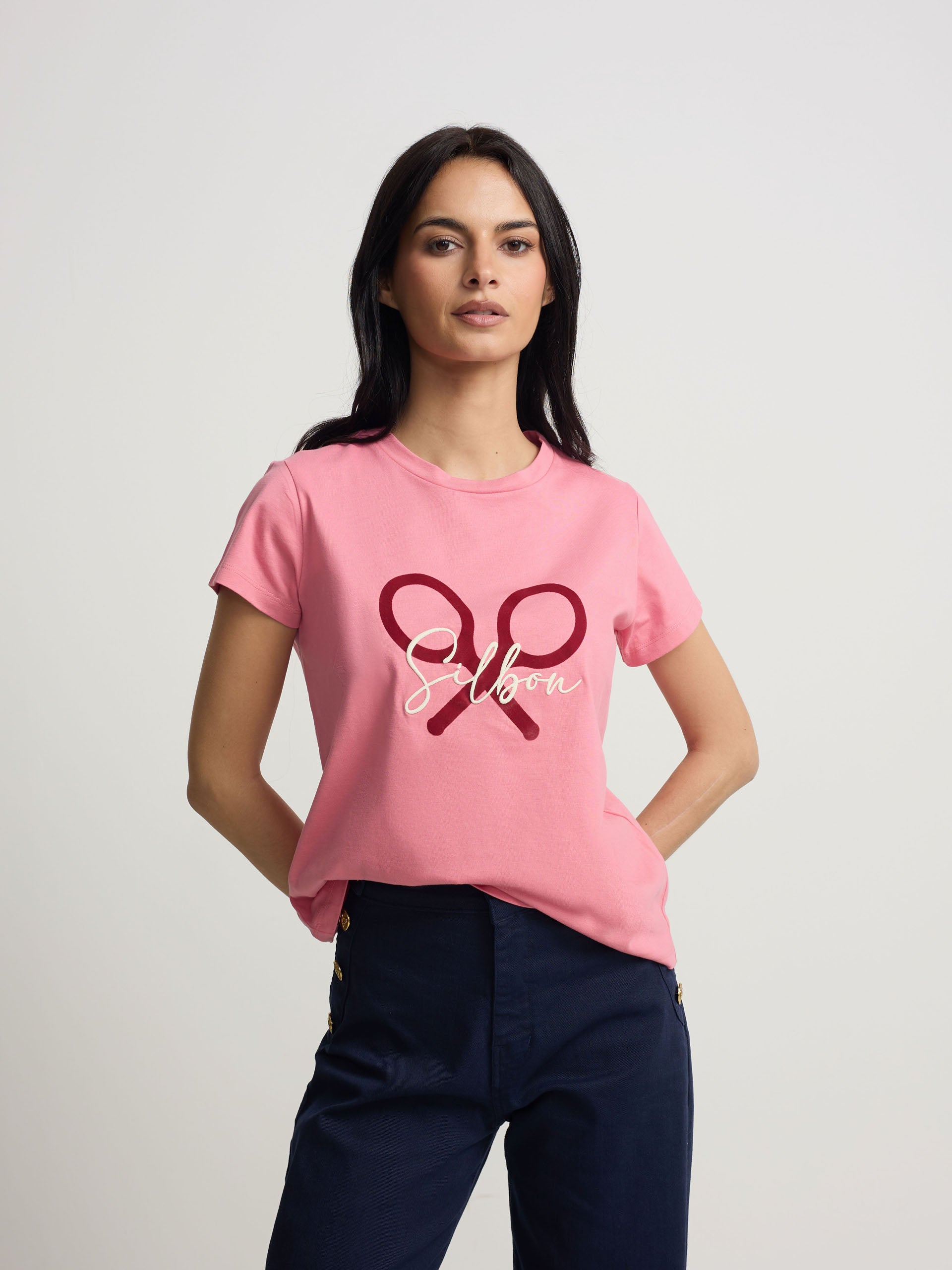 Camiseta woman clasica raqueta rosa