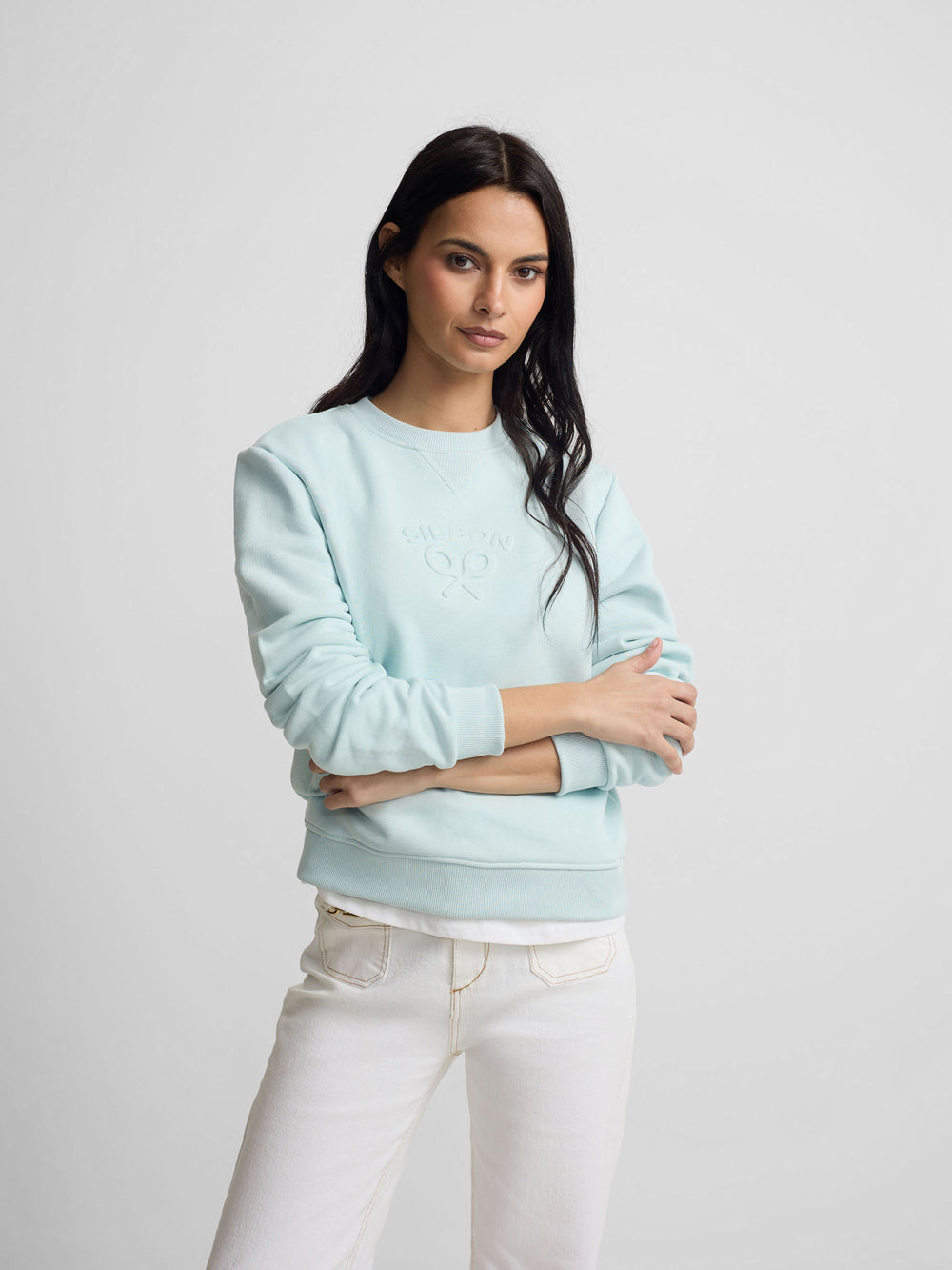 Sweat-shirt femme Silbon classique bleu ciel