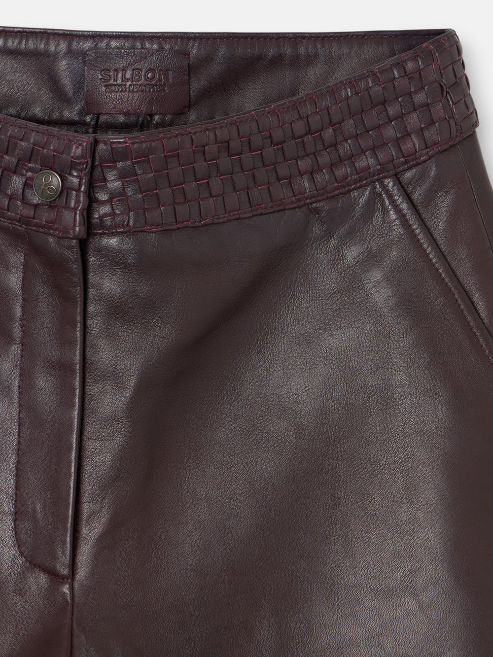 Burgundy braided leather Bermuda shorts