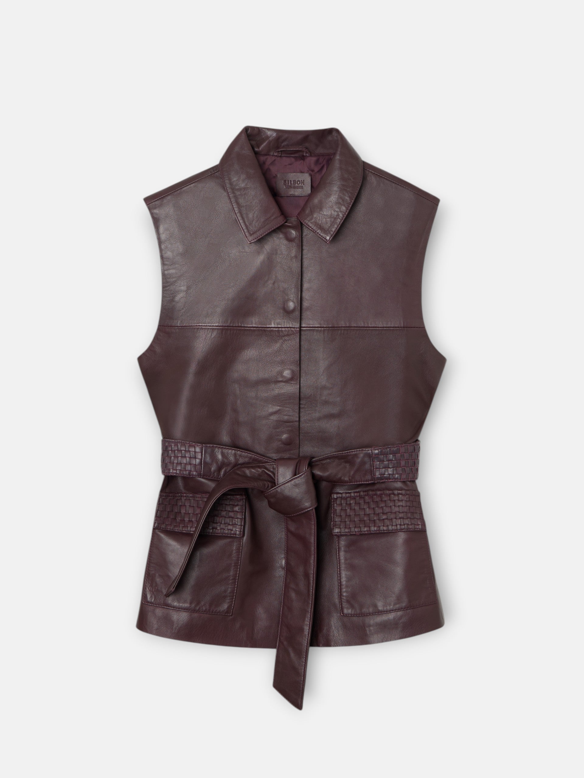 gilet en cuir tressé bordeaux