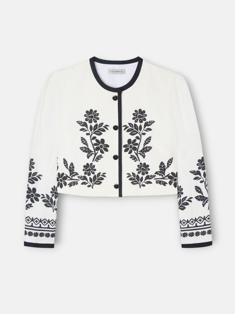 Chaqueta corta lino estampado blanca