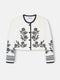 White printed linen short jacket
