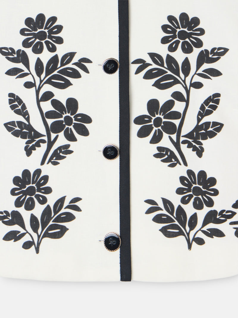 Casaco curto de linho estampado branco