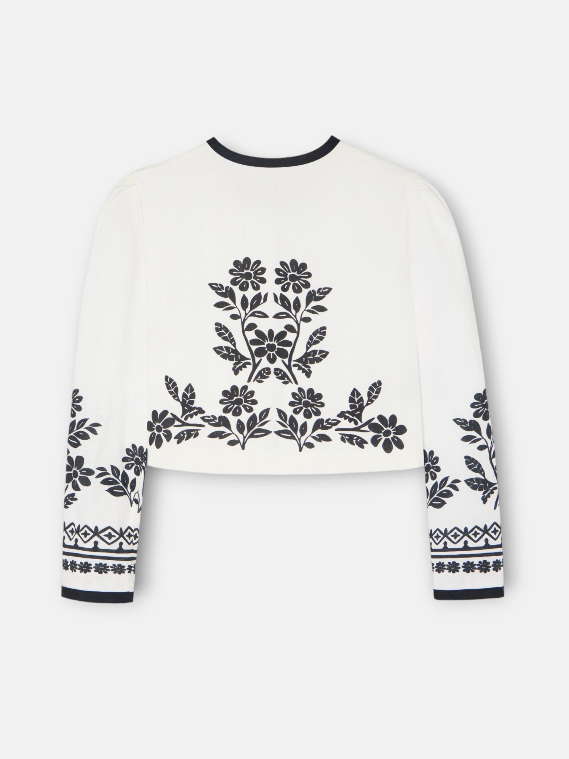 White printed linen short jacket