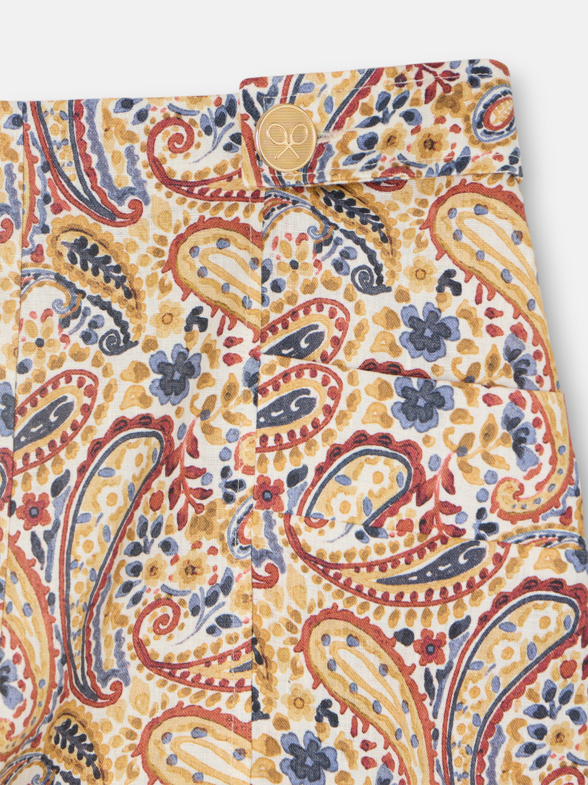 Bermudas de linho estampadas com padrão paisley laranja