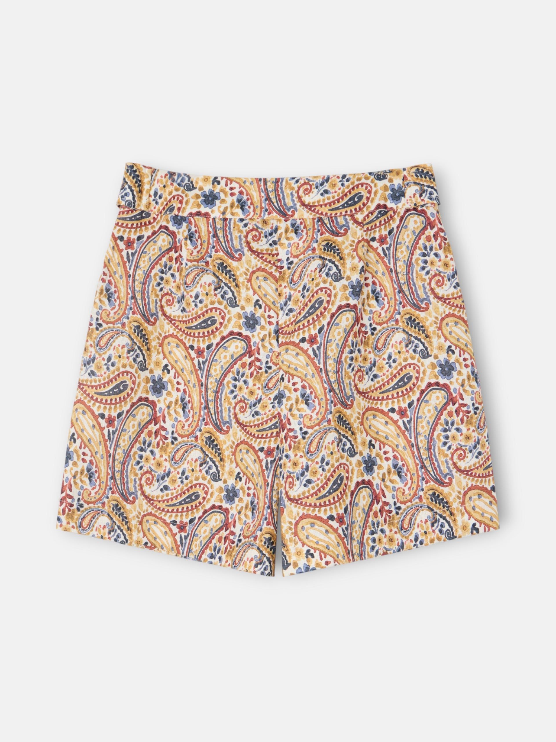 Bermudas de linho estampadas com padrão paisley laranja