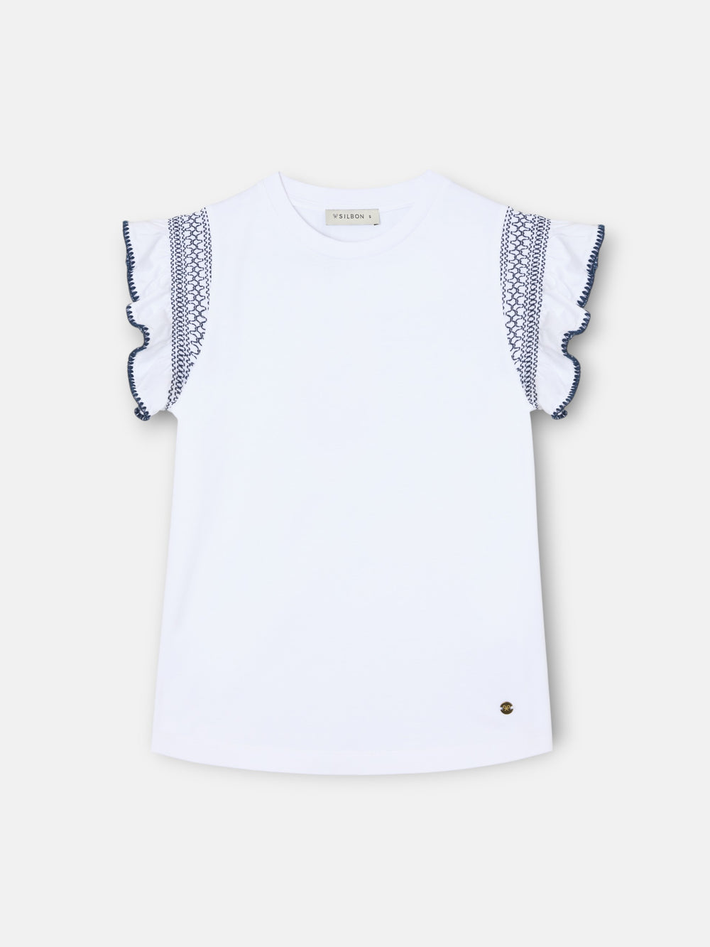 Women's long-sleeved t-shirt with ruffles white