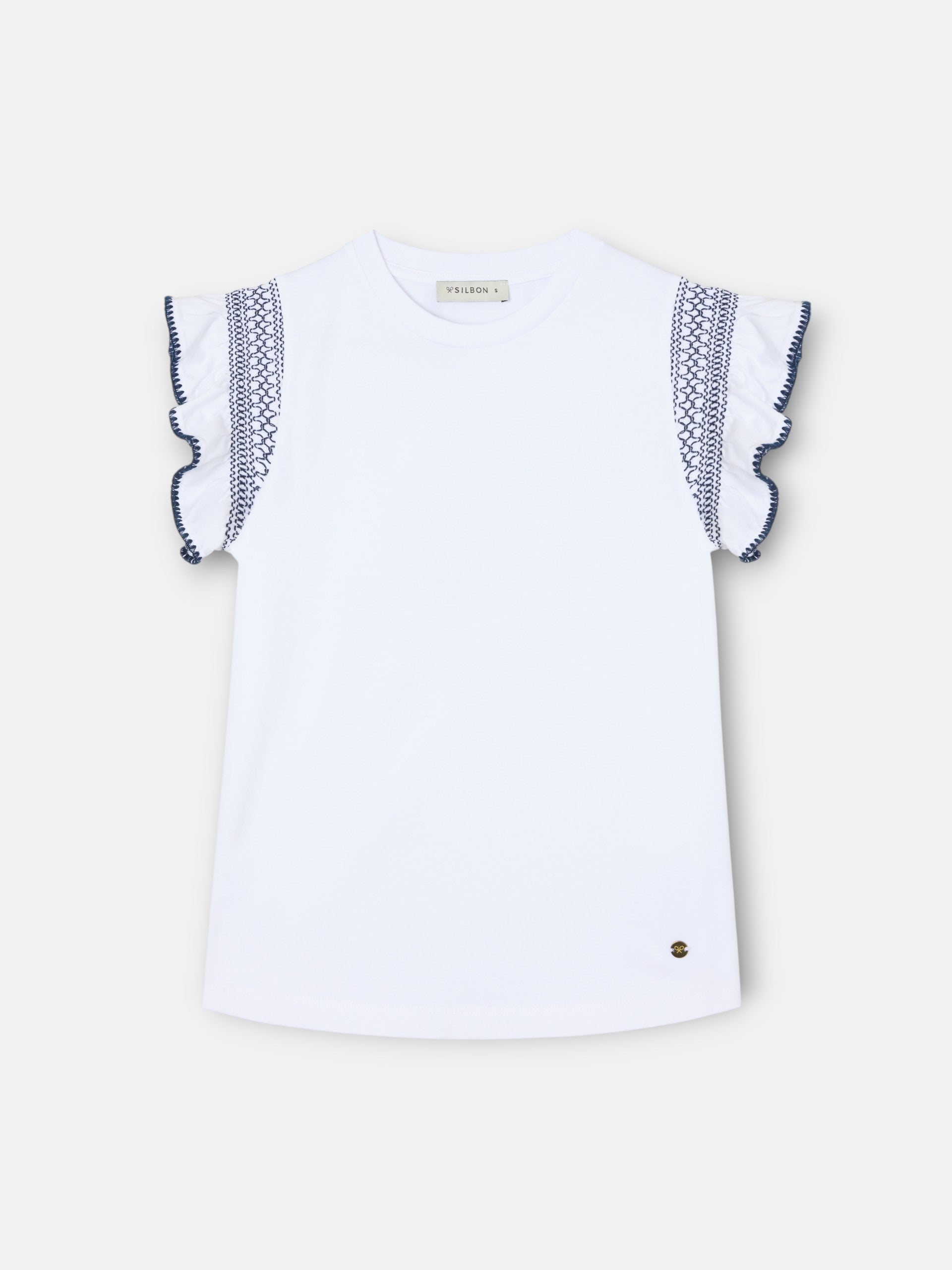 Camisola mulher com folhos e ombreiras branca