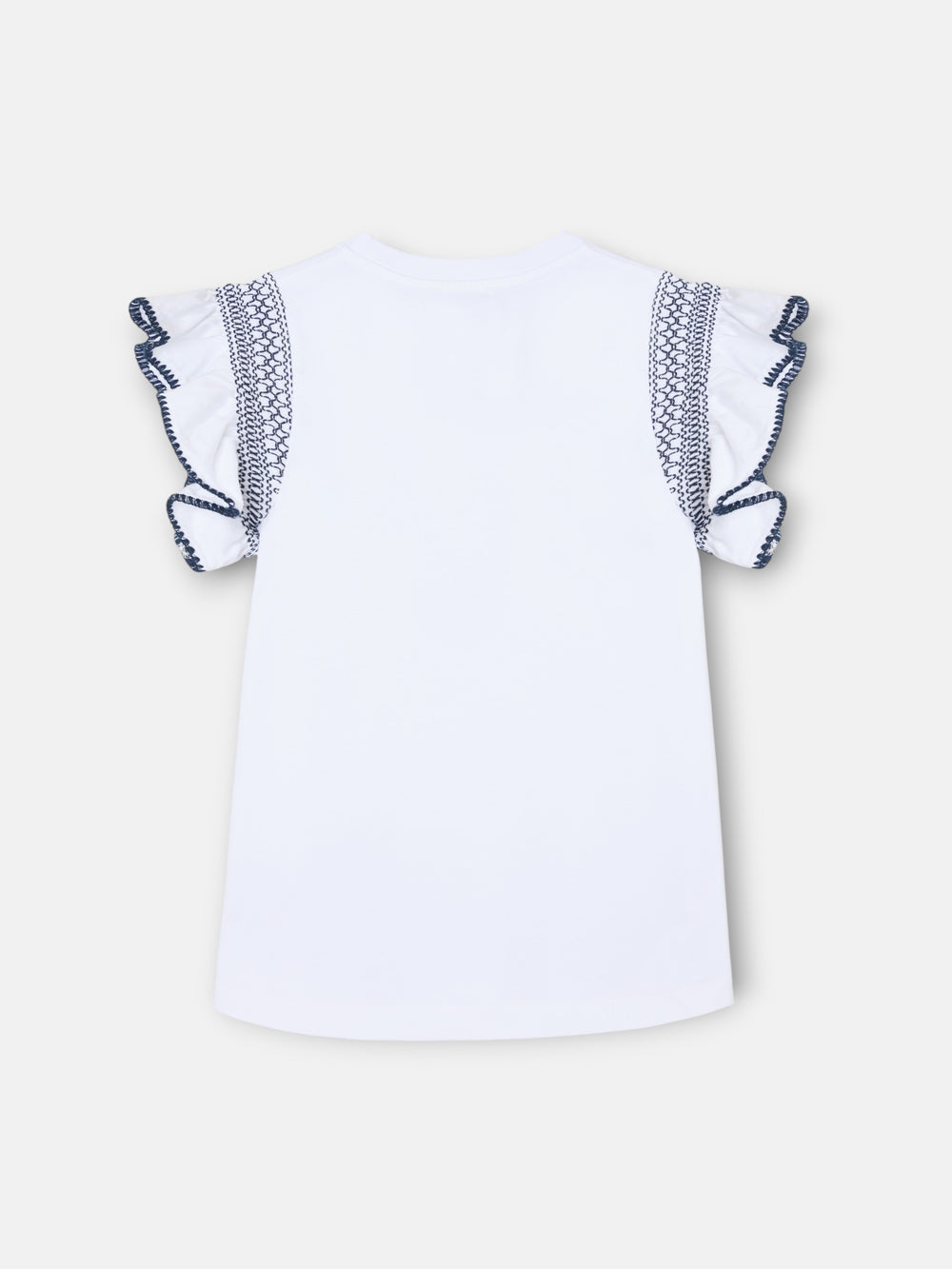 Women's long-sleeved t-shirt with ruffles white