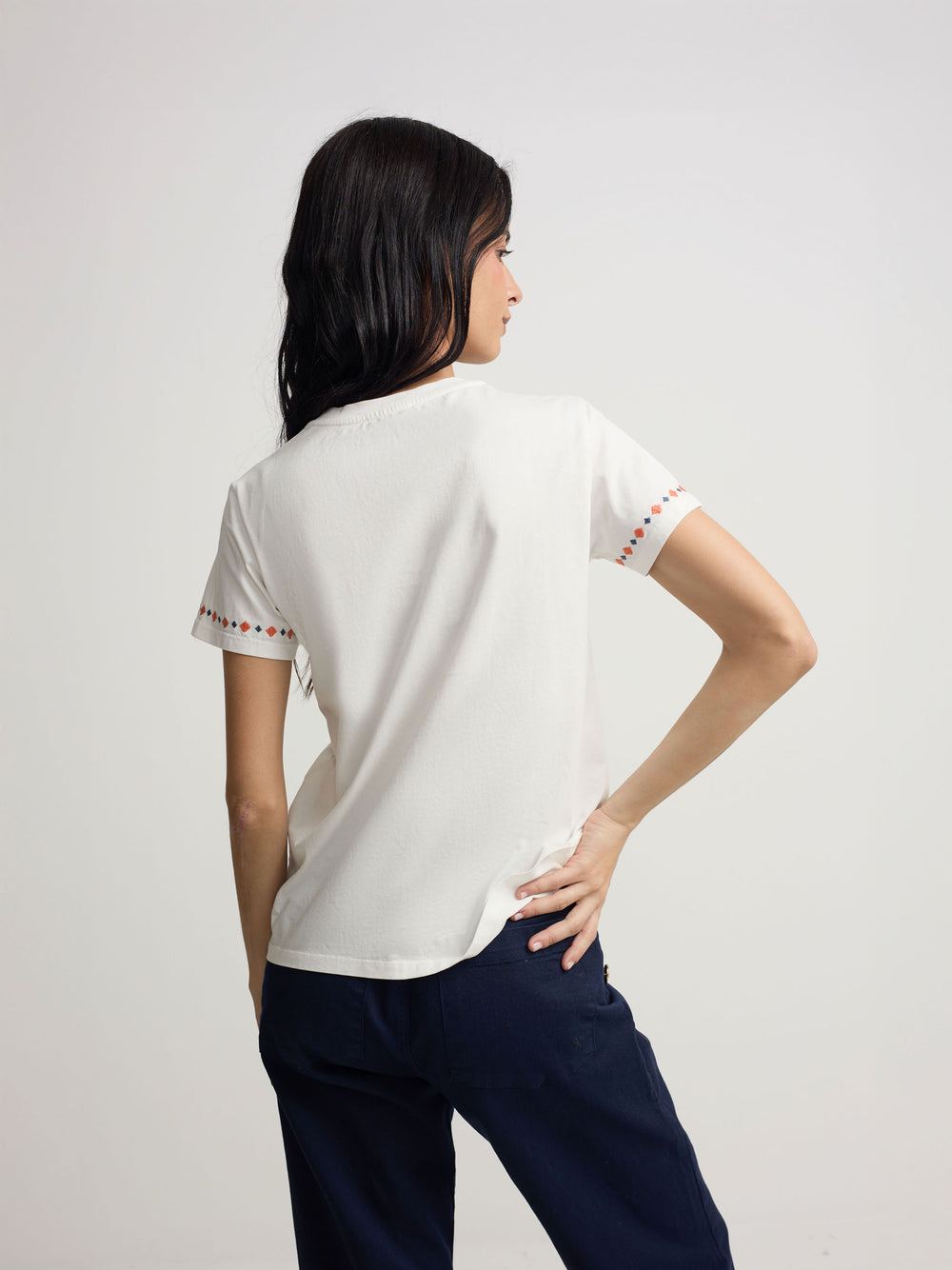 Women's t-shirt with white ikat embroidery