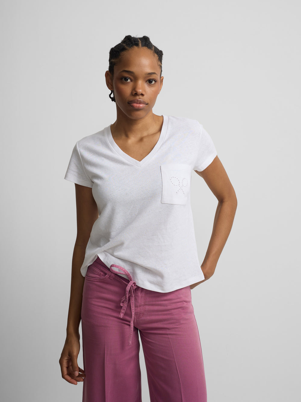 Women's T-shirt with racket pocket white