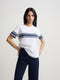 Women's T-shirt with blue stripe and shield