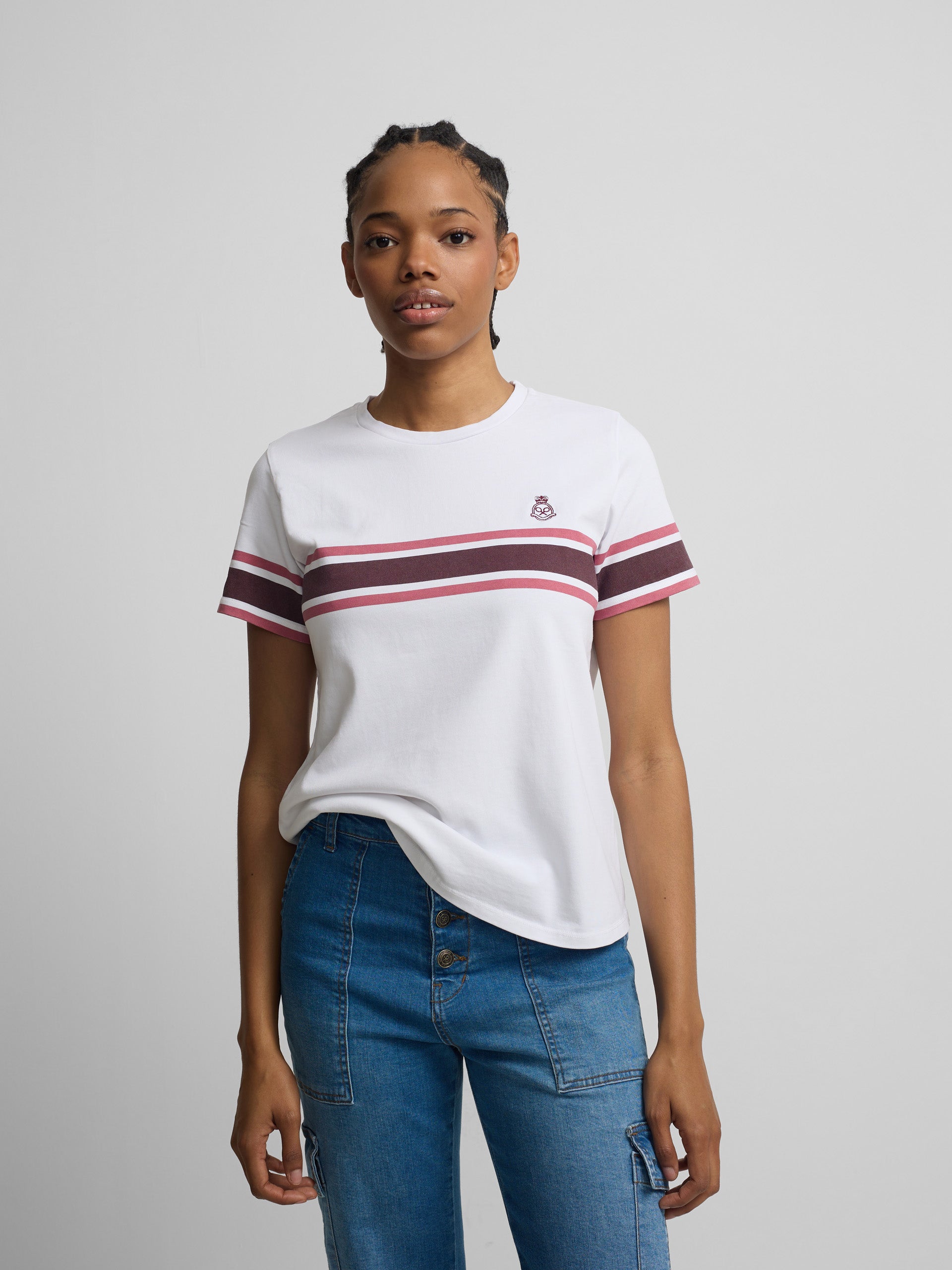 Camiseta woman escudo banda rosa