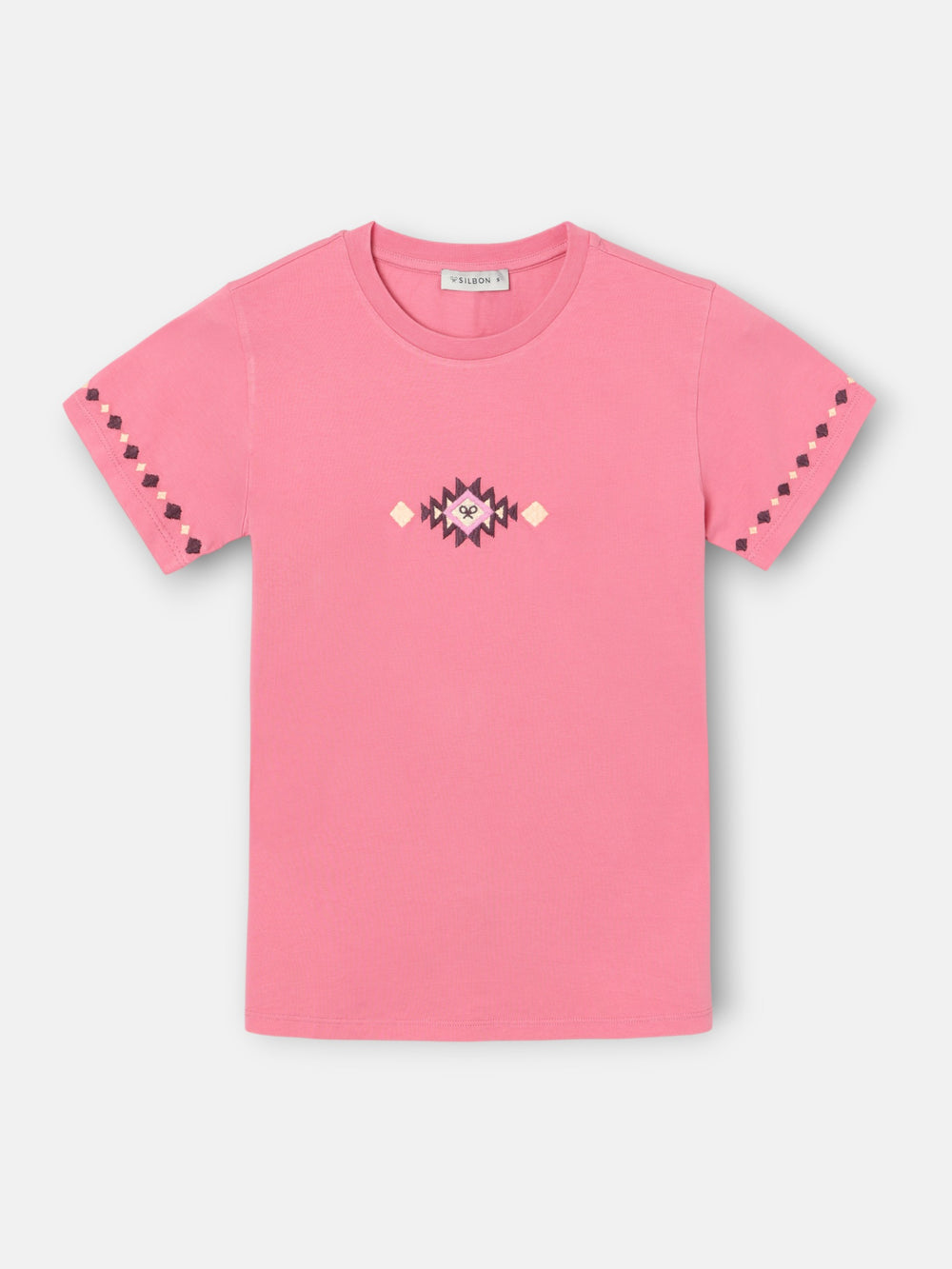 Camiseta woman bordados ikat rosa
