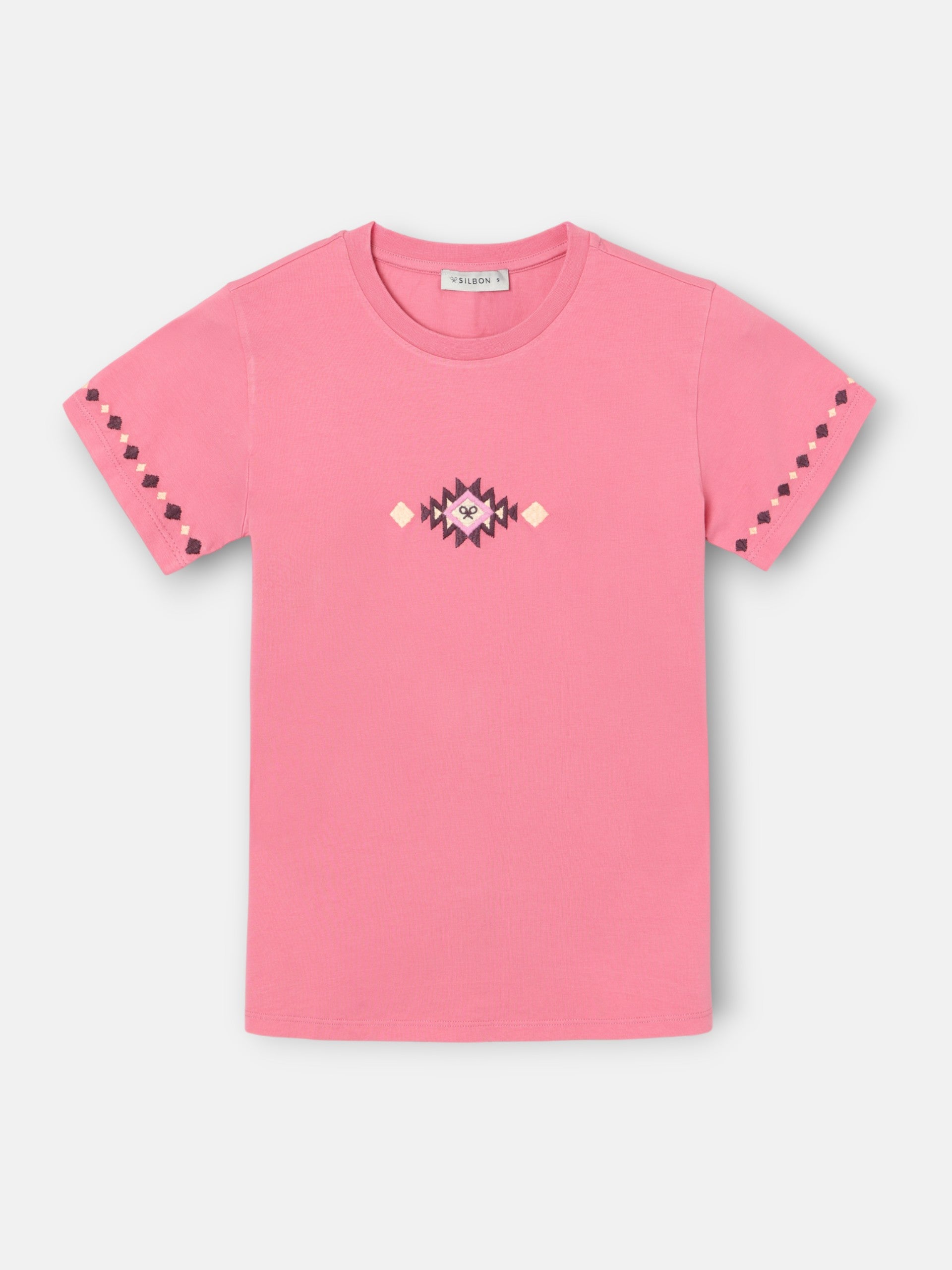 Camiseta woman bordados ikat rosa