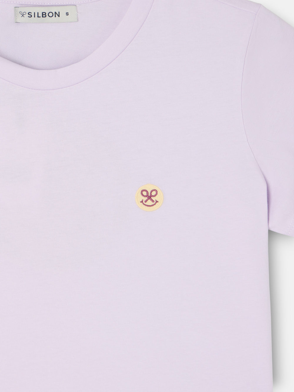 Woman smile t-shirt with purple print