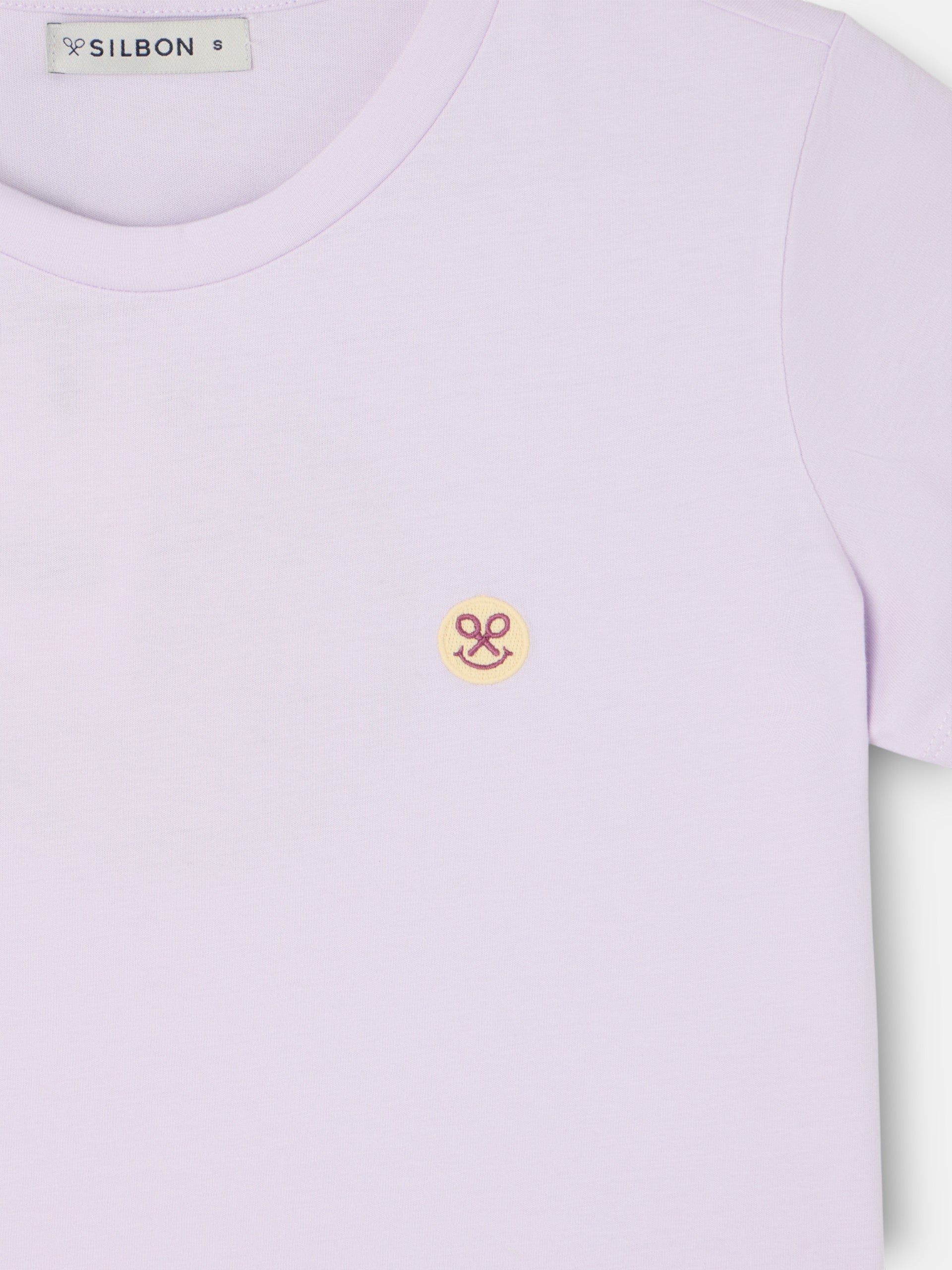 Woman smile t-shirt with purple print