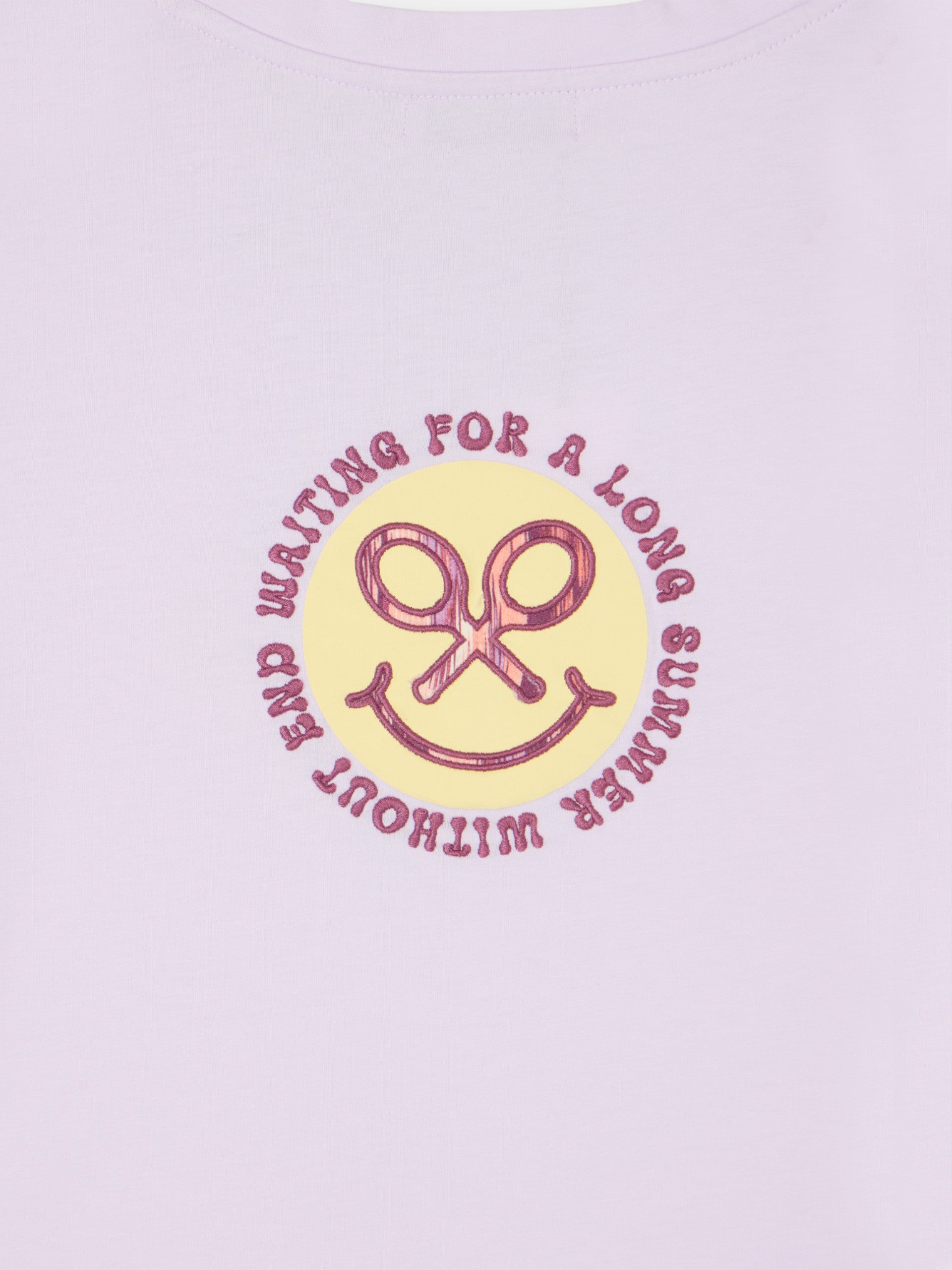 Woman smile t-shirt with purple print