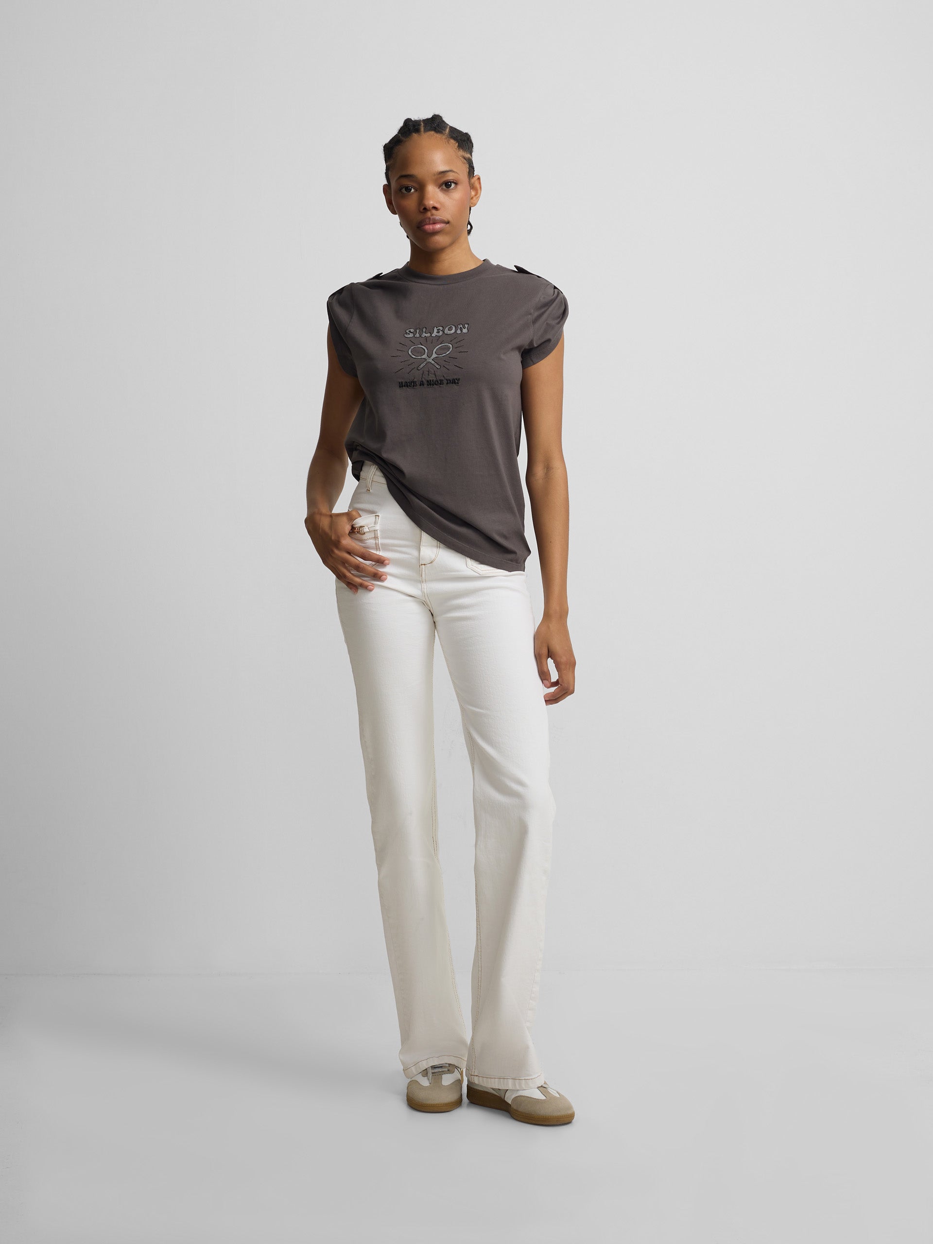 Woman roll out have a nice day black t-shirt