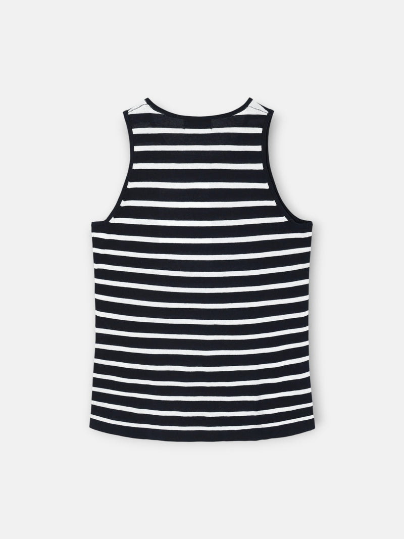 Navy and ecru striped knit t-shirt