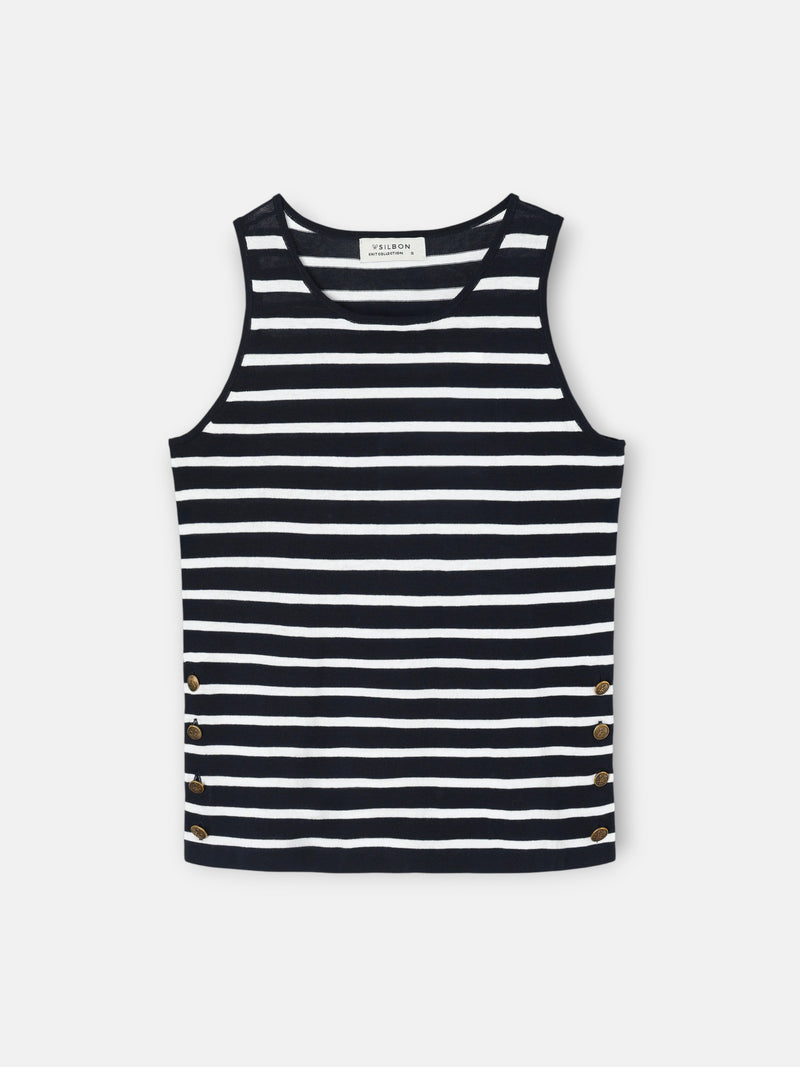 Navy and ecru striped knit t-shirt
