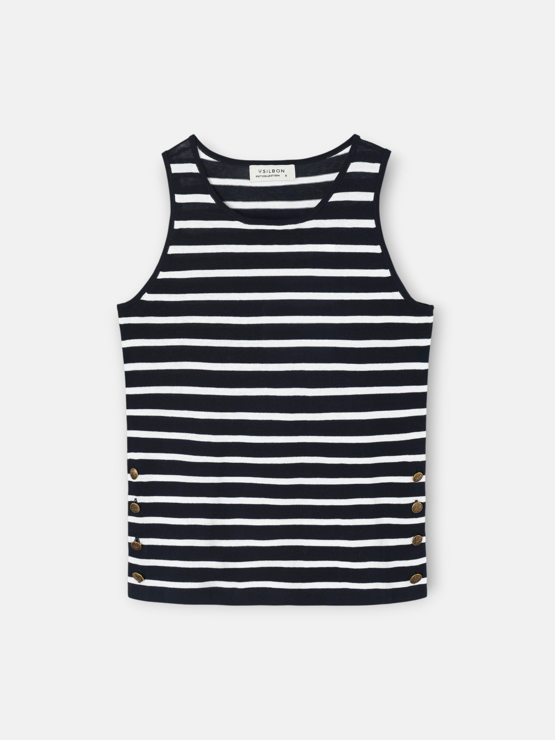 Camisola de malha às riscas azul-marinho e cru