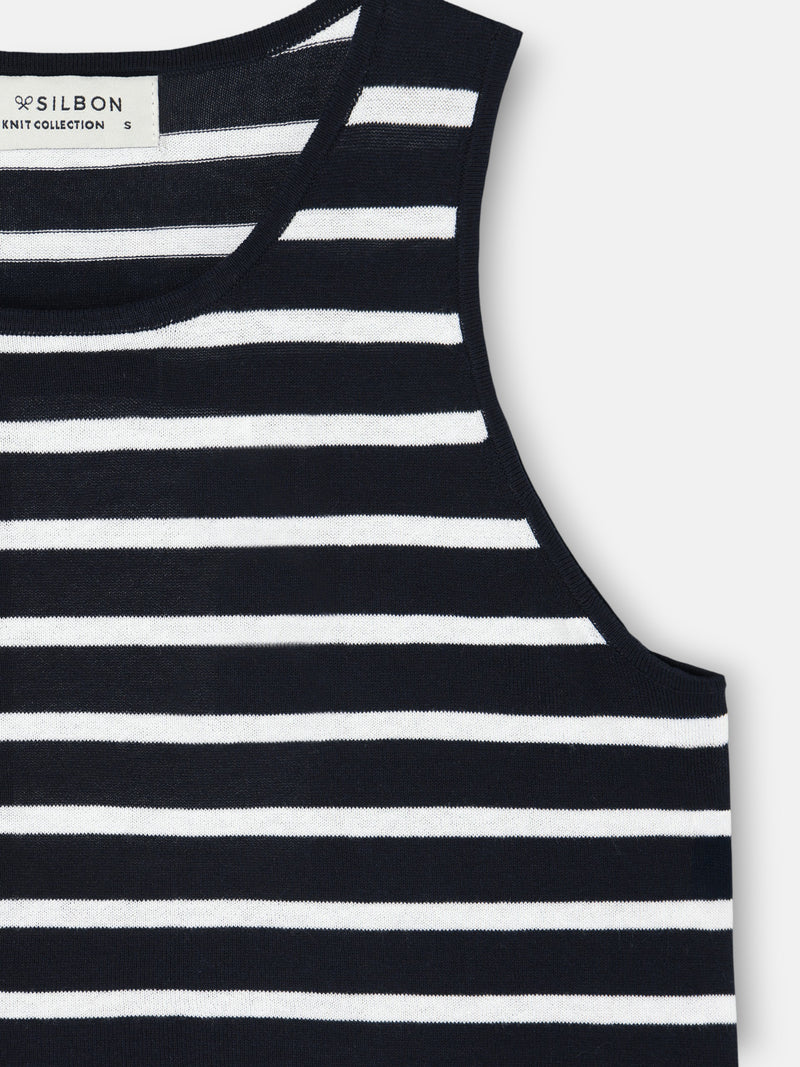 Navy and ecru striped knit t-shirt