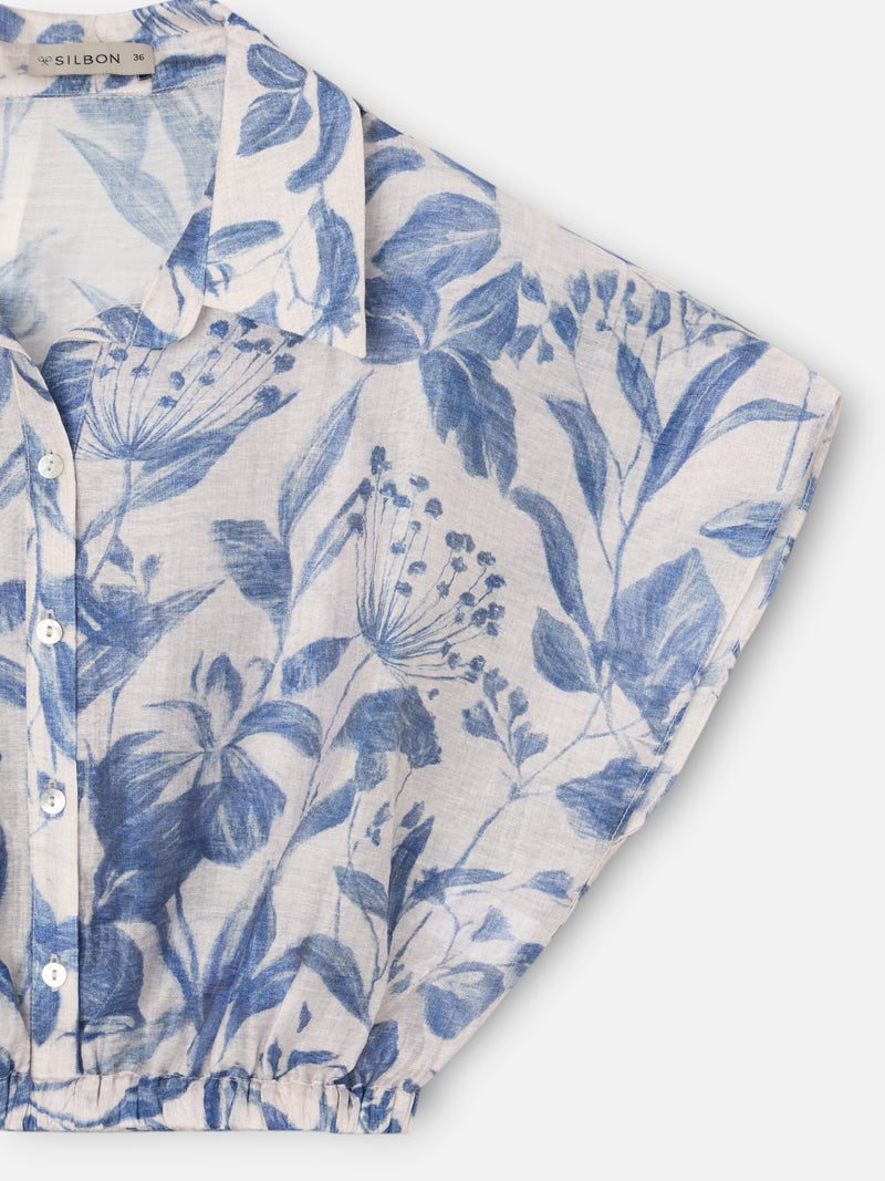 Blusa curta estampada flores azul