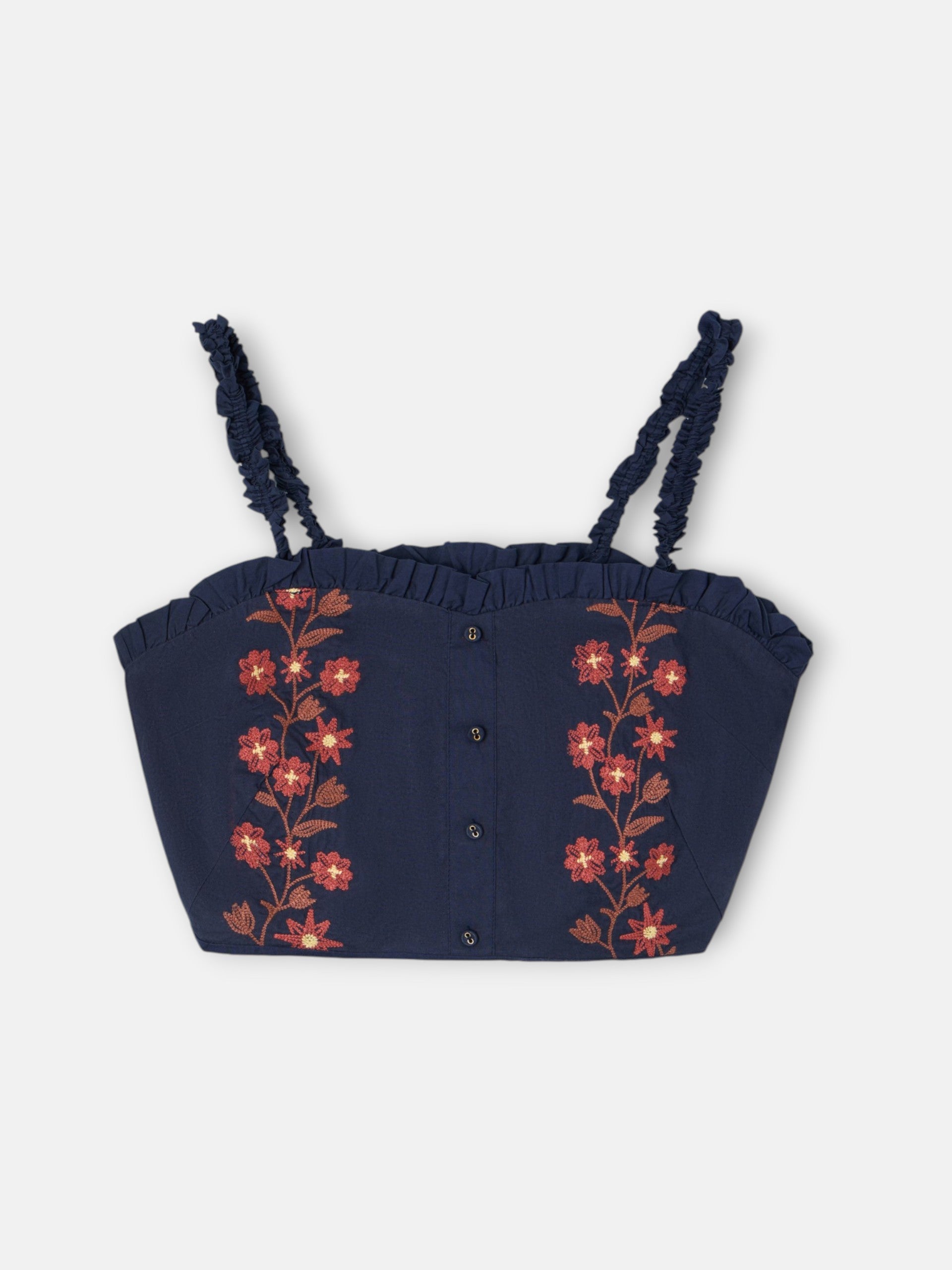 Blue embroidered flowers top