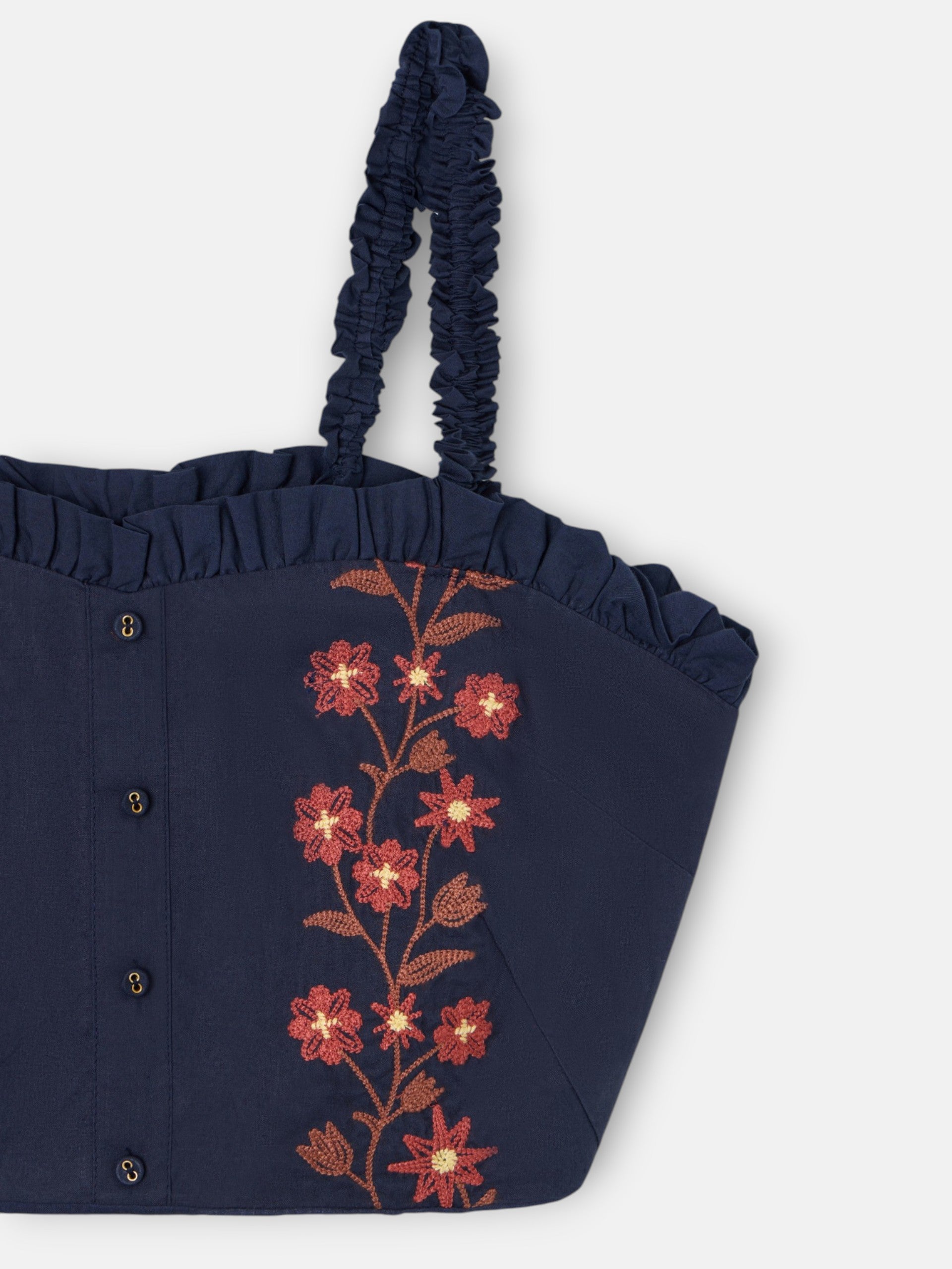 Blue embroidered flowers top