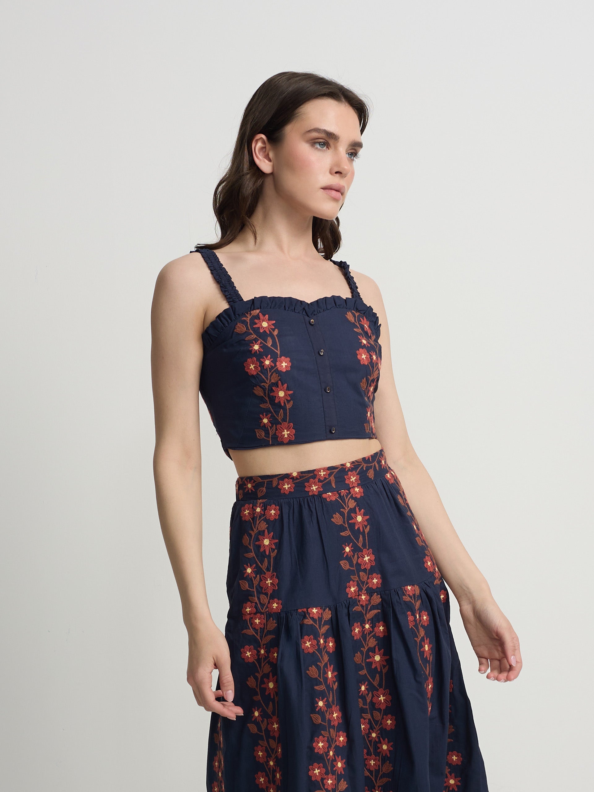 Blue embroidered flowers top