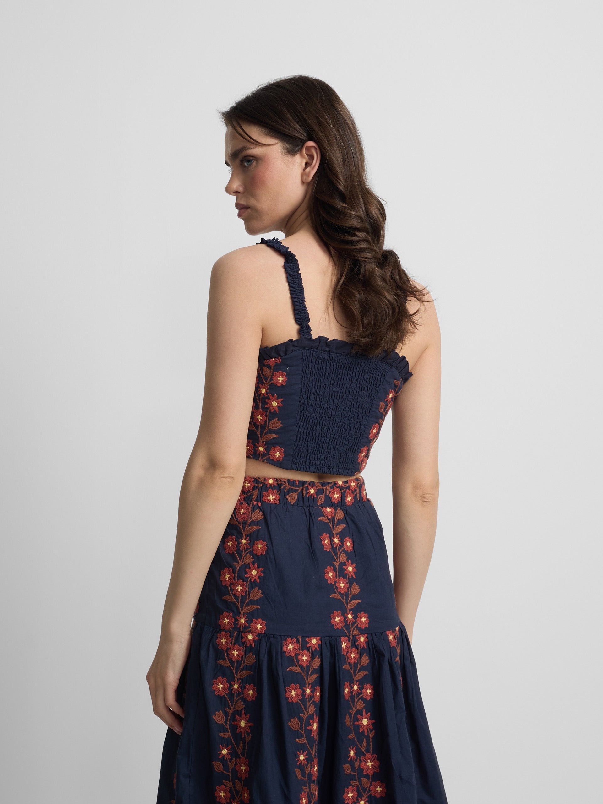 Blue embroidered flowers top