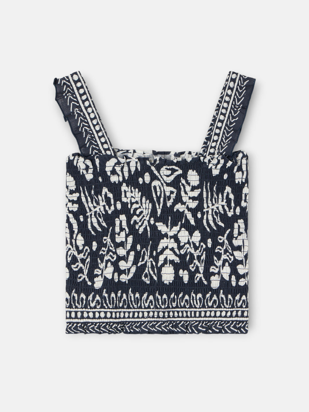 Navy floral print strapless top