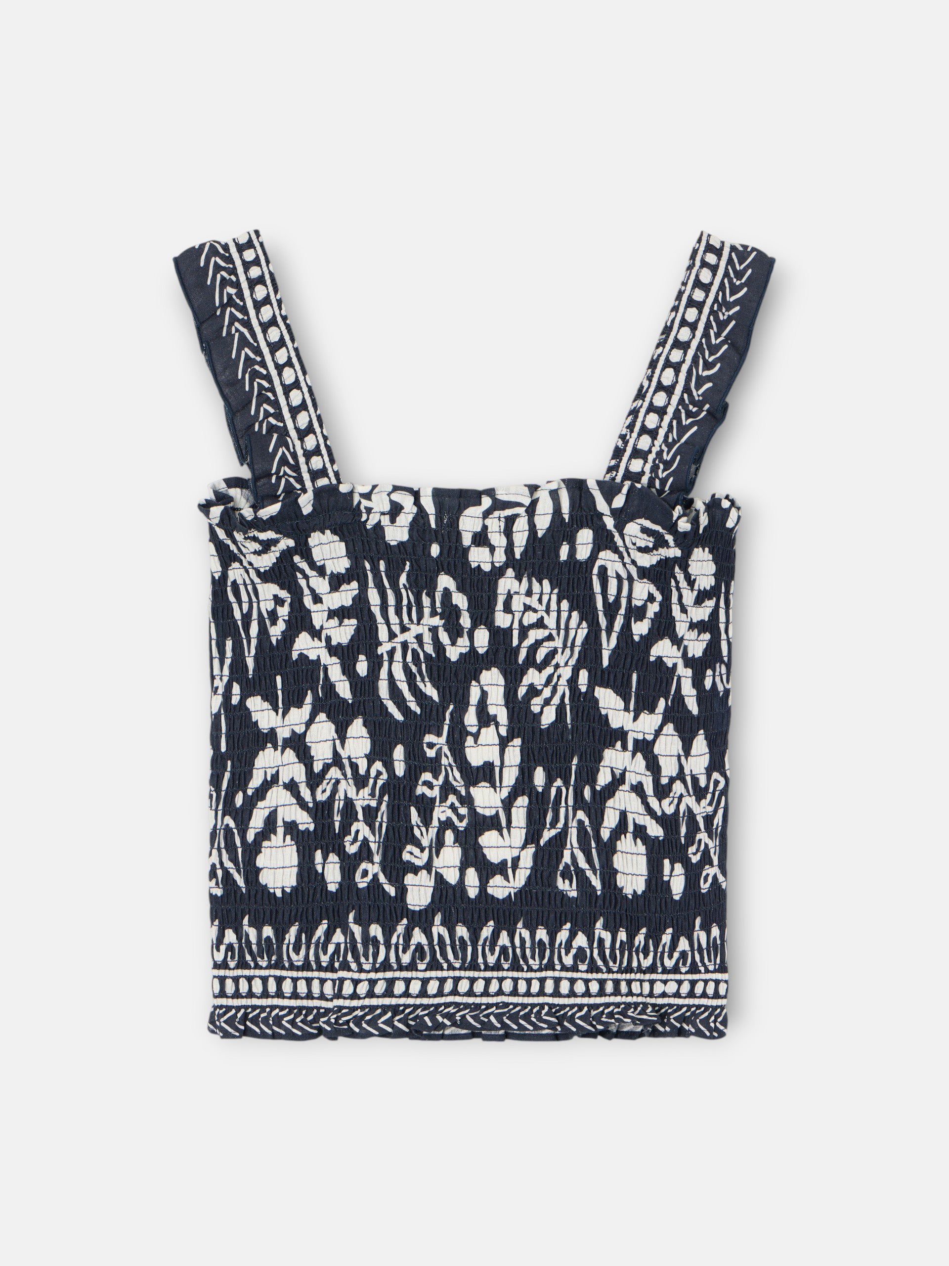 Top palabra de honor estampado flores marino