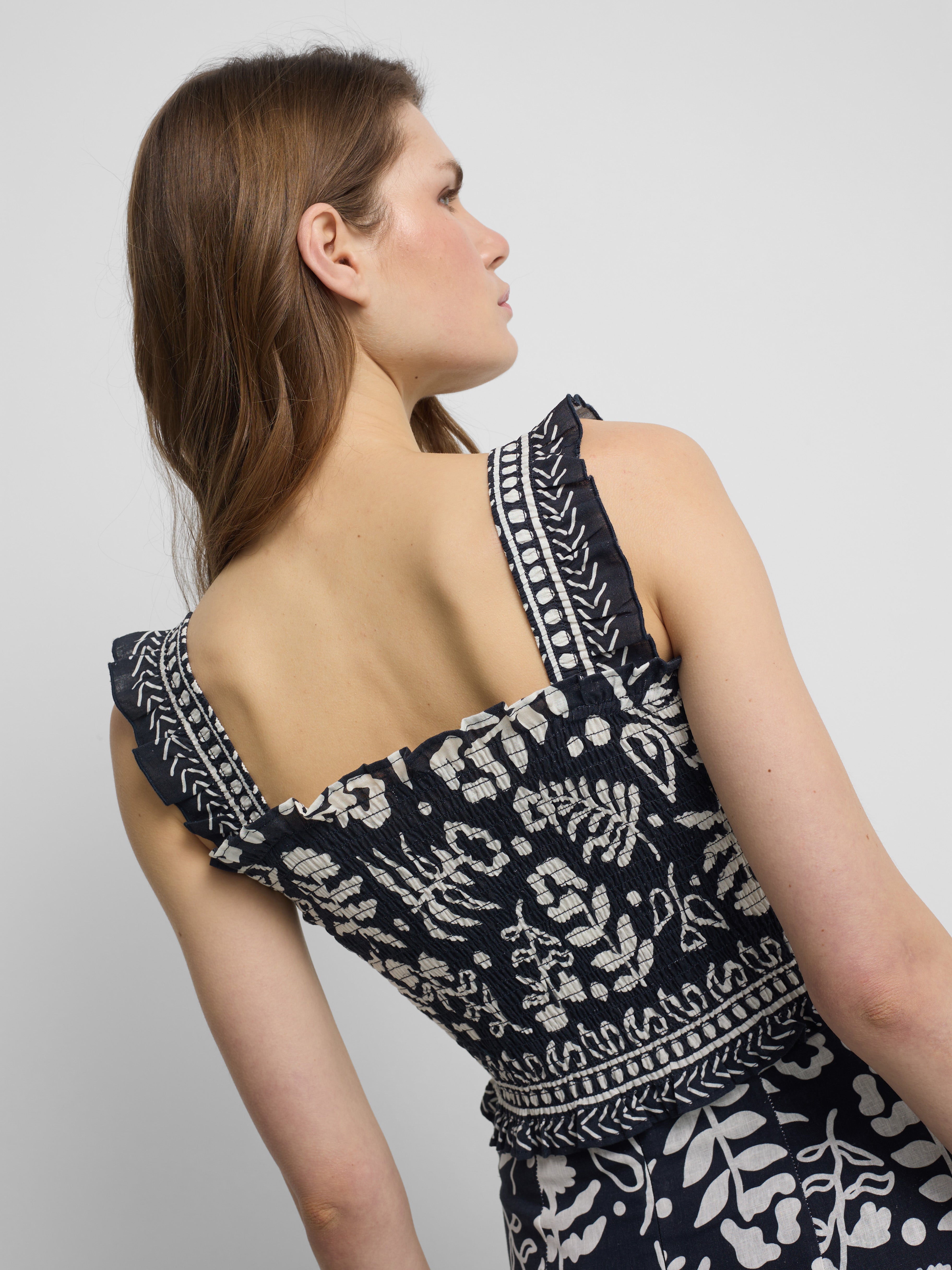 Top bustier imprimé floral marine