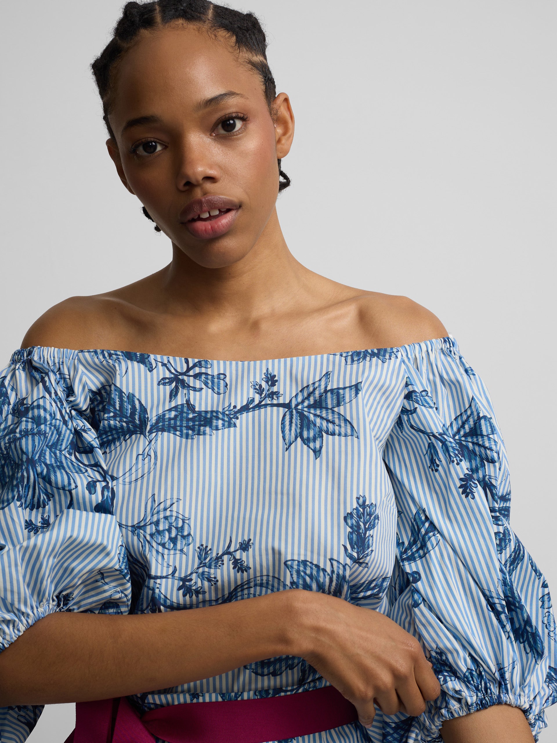 Top palavra de honra estampado riscas azul-claro