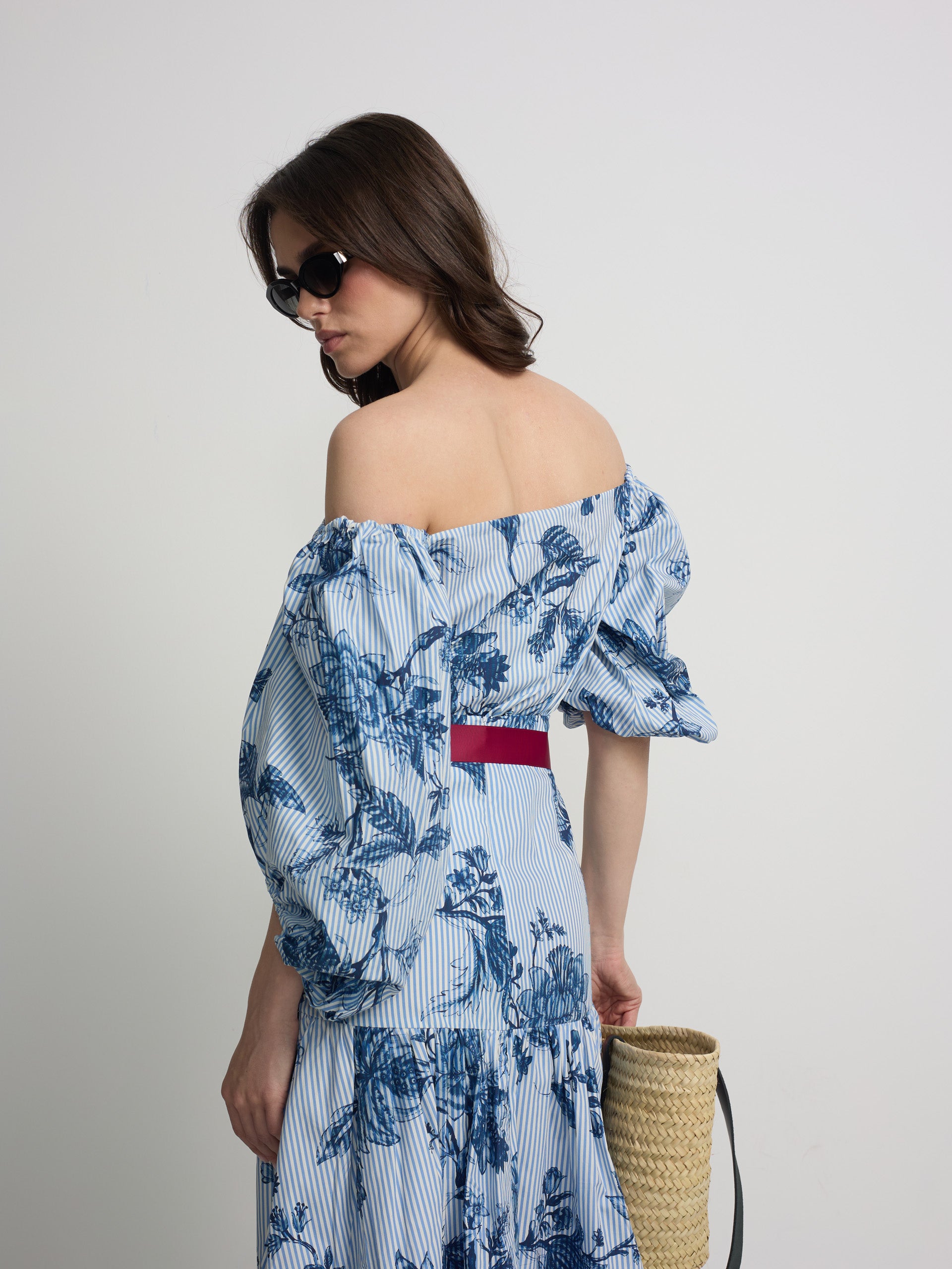 Top palavra de honra estampado riscas azul-claro